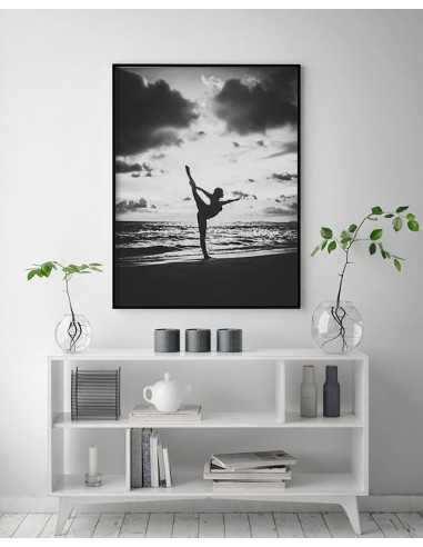 Poster Yoga over the ocean, beautiful black and white artwork for frame. Photo with exercising woman by the ocean. Poster Yoga over the ocean, beautiful black and white artwork for frame. Photo with exercising woman by the ocean.