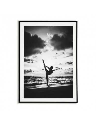 Poster Yoga over the ocean, beautiful black and white artwork for frame. Photo with exercising woman by the ocean. Poster Yoga over the ocean, beautiful black and white artwork for frame. Photo with exercising woman by the ocean.