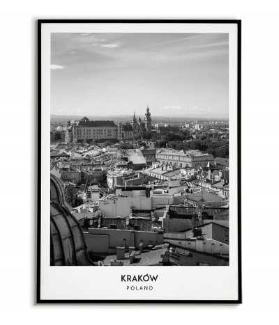 Poster with the city of Krakow in Poland, Graphics on the wall, painting. black and white photo on the wall
