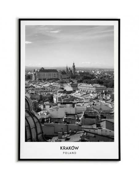 Poster with the city of Krakow in Poland, Graphics on the wall, painting. black and white photo on the wall