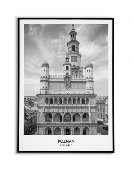 Poster with the city of Poznań in Poland, Graphics on the wall, painting. black and white photo on the wall