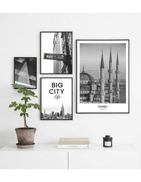 Poster with the city of Istanbul in Turkey, artwork on the wall painting. black and white photo on the wall