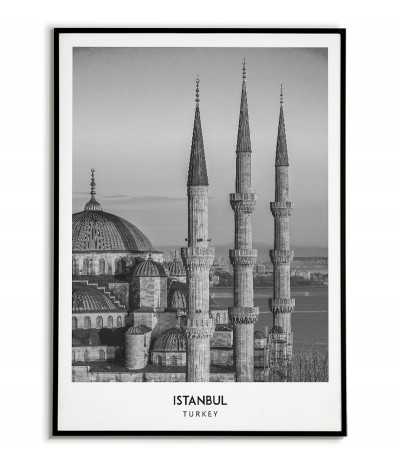 Plakat z miastem Istanbul w Turcji, Grafika na ścianę obraz. czarno biała fotografia na ścianę
