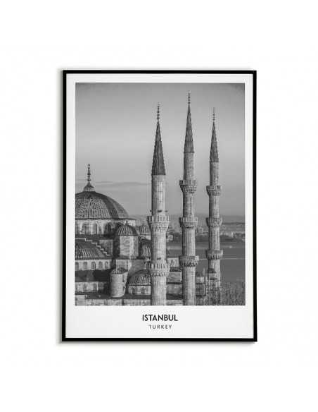 Poster with the city of Istanbul in Turkey, artwork on the wall painting. black and white photo on the wall