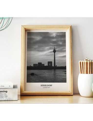 Poster with the city of Düsseldorf in Germany, artwork on the wall painting. black and white photo on the wall Poster with the city of Düsseldorf in Germany, artwork on the wall painting. black and white photo on the wall