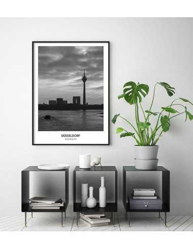 Poster with the city of Düsseldorf in Germany, artwork on the wall painting. black and white photo on the wall Poster with the city of Düsseldorf in Germany, artwork on the wall painting. black and white photo on the wall