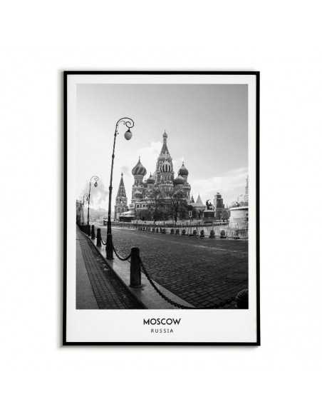 Plakat z miastem Moskwa w Rosji, Grafika na ścianę obraz. czarno biała fotografia na ścianę
