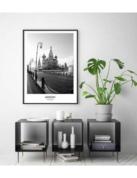 Plakat z miastem Moskwa w Rosji, Grafika na ścianę obraz. czarno biała fotografia na ścianę