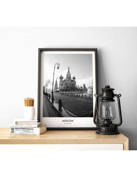 Poster with the city of Moscow in Russia, Artwork on the wall painting. black and white photo on the wall
