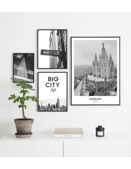 Poster with the city of Barcelona in Spain, Artwork on the wall painting. black and white photo on the wall