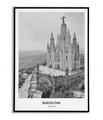 Poster with the city of Barcelona in Spain, Artwork on the wall painting. black and white photo on the wall