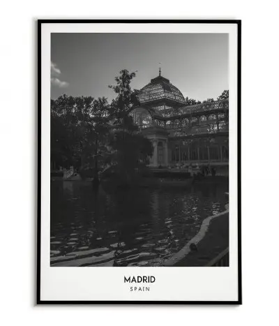 Poster with the city of Madrid in Spain, Artwork on the wall painting. black and white photo on the wall