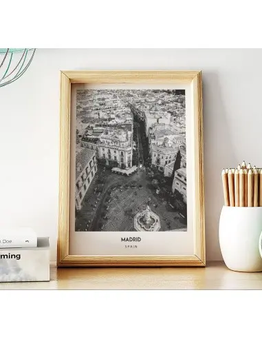 Poster with the city of Madrid in Spain, Artwork on the wall painting. black and white photo on the wall. Poster with the city of Madrid in Spain, Artwork on the wall painting. black and white photo on the wall.