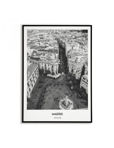 Poster with the city of Madrid in Spain, Artwork on the wall painting. black and white photo on the wall. Poster with the city of Madrid in Spain, Artwork on the wall painting. black and white photo on the wall.
