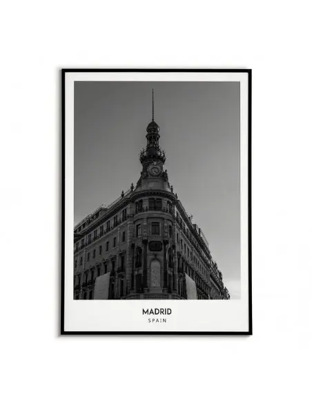 Poster with the city of Madrid in Spain, Artwork on the wall painting. black and white photo on the wall.