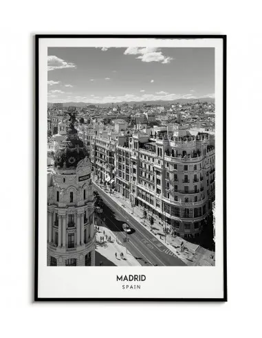 Plakat z miastem Madryt w Hiszpanii, Grafika nr 5 na ścianę obraz. czarno biała fotografia na ścianę.