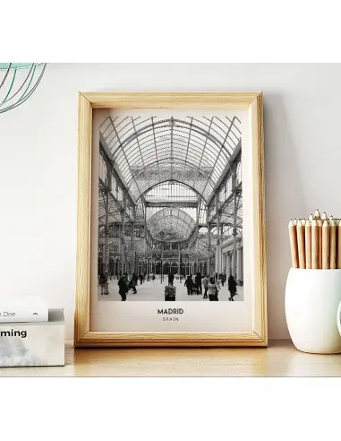 Poster with the city of Madrid in Spain, Artwork No. 6 on the wall painting. black and white photo on the wall. Poster with the city of Madrid in Spain, Artwork No. 6 on the wall painting. black and white photo on the wall.