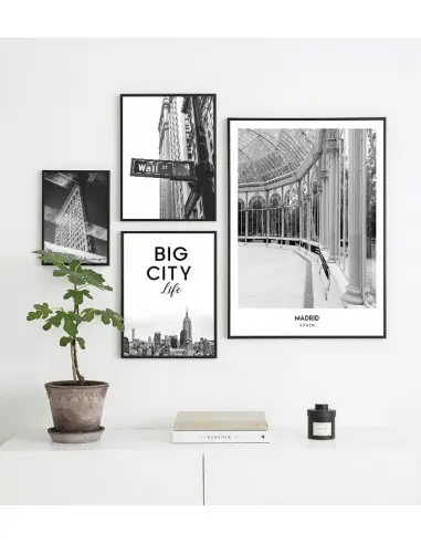 Poster with the city of Madrid in Spain, Artwork No. 7 on the wall painting. black and white photo on the wall. Poster with the city of Madrid in Spain, Artwork No. 7 on the wall painting. black and white photo on the wall.