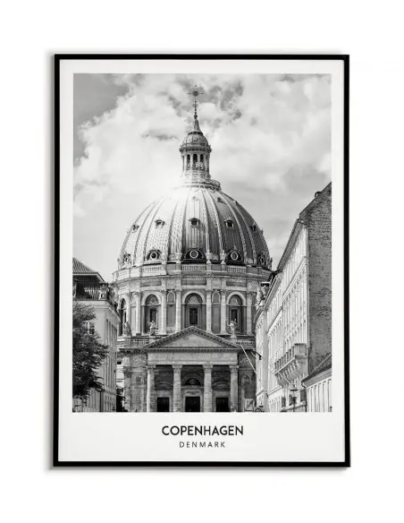Plakat z miastem Kopenhaga w Danii, Grafika na ścianę obraz. czarno biała fotografia na ścianę.