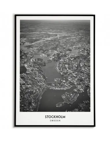 Plakat z miastem Sztokholm w Szwecji Grafika na ścianę obraz. czarno biała fotografia na ścianę.
