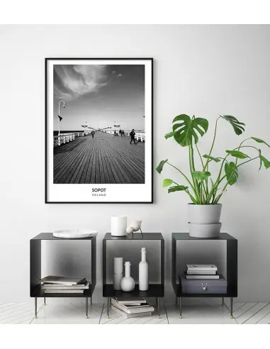 Poster with the city of Sopot in Poland, Graphics on the wall, painting. black and white photo on the wall Poster with the city of Sopot in Poland, Graphics on the wall, painting. black and white photo on the wall