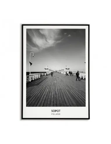 Poster with the city of Sopot in Poland, Graphics on the wall, painting. black and white photo on the wall Poster with the city of Sopot in Poland, Graphics on the wall, painting. black and white photo on the wall