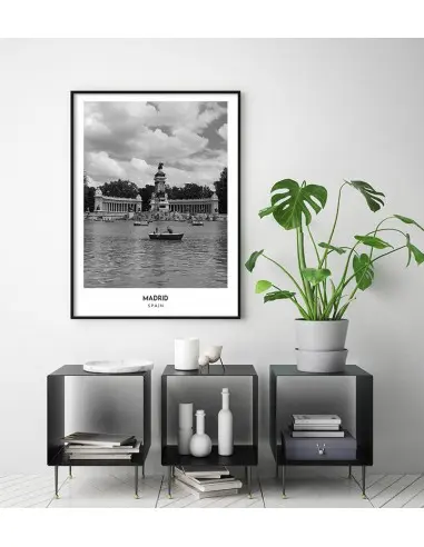 Poster with the city of Madrid in Spain, Artwork No. 8 on the wall painting. black and white photo on the wall. Poster with the city of Madrid in Spain, Artwork No. 8 on the wall painting. black and white photo on the wall.