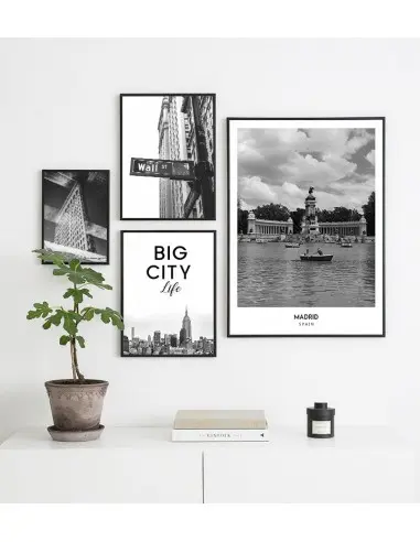 Poster with the city of Madrid in Spain, Artwork No. 8 on the wall painting. black and white photo on the wall. Poster with the city of Madrid in Spain, Artwork No. 8 on the wall painting. black and white photo on the wall.