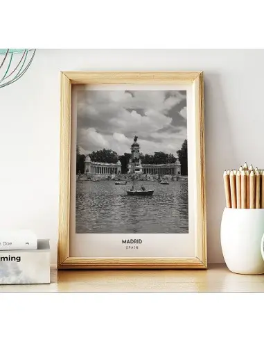 Poster with the city of Madrid in Spain, Artwork No. 8 on the wall painting. black and white photo on the wall. Poster with the city of Madrid in Spain, Artwork No. 8 on the wall painting. black and white photo on the wall.