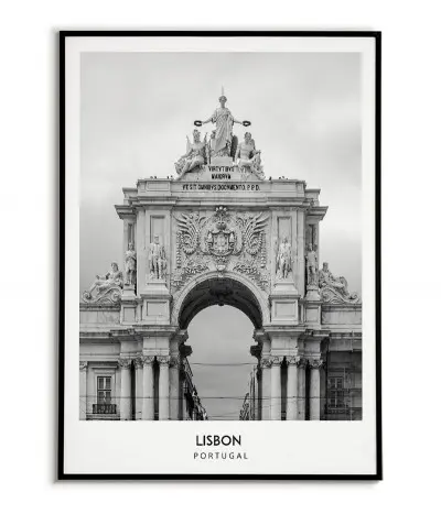 Poster with the city of Lisbon in Portugal Artwork on the wall painting. black and white photo on the wall.