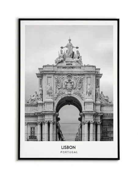 Plakat z miastem Lizbona w Portugalii Grafika na ścianę obraz. czarno biała fotografia na ścianę.