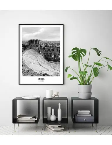 Poster with the city of Athens in Greece Artwork on the wall painting. black and white photo on the wall. Poster with the city of Athens in Greece Artwork on the wall painting. black and white photo on the wall.