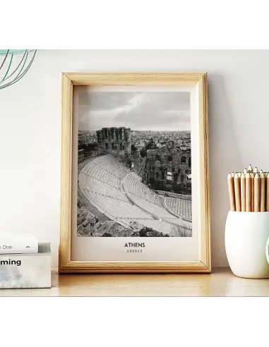 Poster with the city of Athens in Greece Artwork on the wall painting. black and white photo on the wall. Poster with the city of Athens in Greece Artwork on the wall painting. black and white photo on the wall.