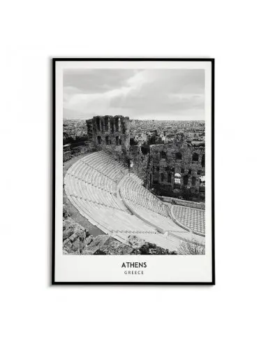Poster with the city of Athens in Greece Artwork on the wall painting. black and white photo on the wall. Poster with the city of Athens in Greece Artwork on the wall painting. black and white photo on the wall.