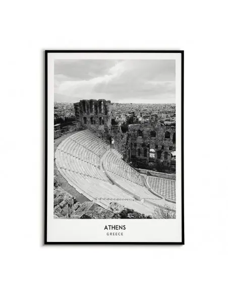 Plakat z miastem Ateny w Grecji Grafika na ścianę obraz. czarno biała fotografia na ścianę.
