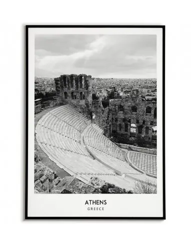 Plakat z miastem Ateny w Grecji Grafika na ścianę obraz. czarno biała fotografia na ścianę.