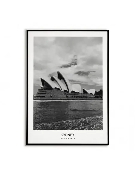 Plakat z miastem Sydney w Australii Grafika na ścianę obraz. czarno biała fotografia na ścianę.