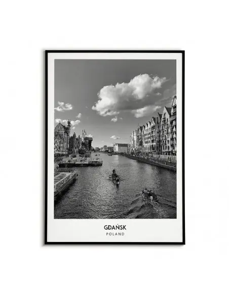 Poster with the city of Gdańsk in Poland, Graphics on the wall, painting. black and white photo on the wall