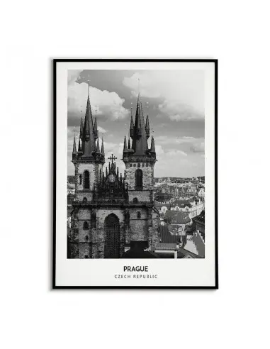 Poster with the city of Prague in the Czech Republic. Artwork on the wall. black and white photo on the wall. Poster with the city of Prague in the Czech Republic. Artwork on the wall. black and white photo on the wall.