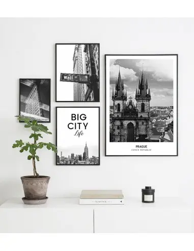 Poster with the city of Prague in the Czech Republic. Artwork on the wall. black and white photo on the wall. Poster with the city of Prague in the Czech Republic. Artwork on the wall. black and white photo on the wall.