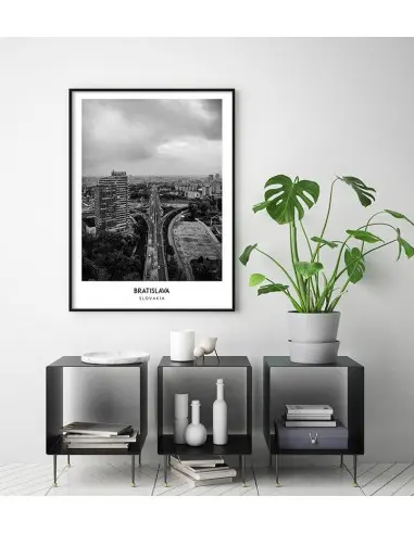 Poster with the city of Bratislava in Slovakia. Artwork on the wall. black and white photo on the wall. Poster with the city of Bratislava in Slovakia. Artwork on the wall. black and white photo on the wall.