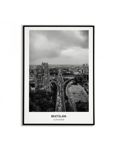 Poster with the city of Bratislava in Slovakia. Artwork on the wall. black and white photo on the wall. Poster with the city of Bratislava in Slovakia. Artwork on the wall. black and white photo on the wall.