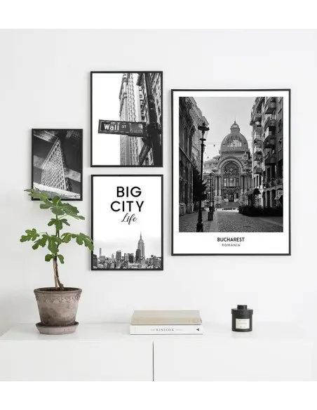 Poster with the city of Bucharest in Romania. Artwork on the wall painting. black and white photo on the wall.