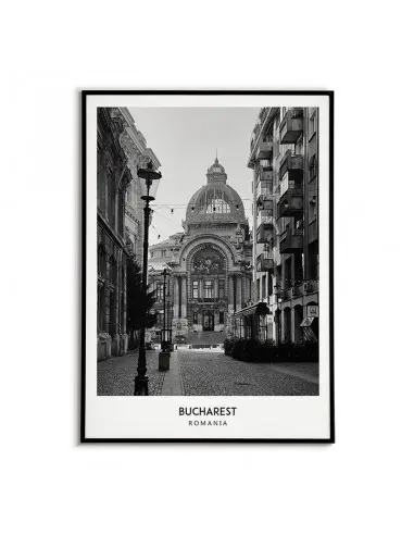 Poster with the city of Bucharest in Romania. Artwork on the wall painting. black and white photo on the wall. Poster with the city of Bucharest in Romania. Artwork on the wall painting. black and white photo on the wall.
