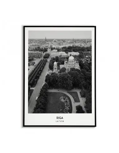 Plakat z miastem Ryga na Łotwie Grafika na ścianę obraz. czarno biała fotografia na ścianę. Plakat z miastem Ryga na Łotwie Grafika na ścianę obraz. czarno biała fotografia na ścianę.