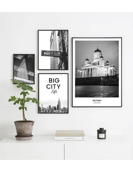 Poster with the city of Helsinki in Finland Artwork on the wall painting. black and white photo on the wall.