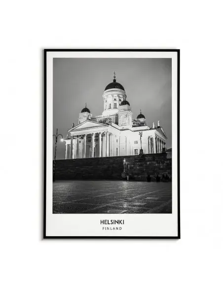 Poster with the city of Helsinki in Finland Artwork on the wall painting. black and white photo on the wall.
