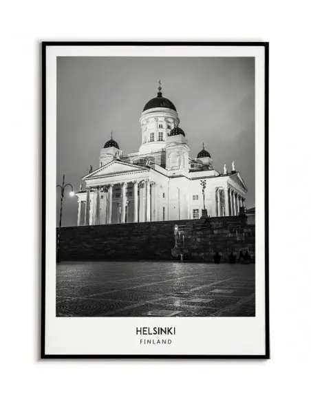 Poster with the city of Helsinki in Finland Artwork on the wall painting. black and white photo on the wall.