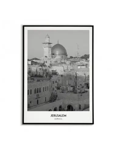 Plakat z miastem Jerozolima w Izraelu Grafika na ścianę obraz. czarno biała fotografia na ścianę. Plakat z miastem Jerozolima w Izraelu Grafika na ścianę obraz. czarno biała fotografia na ścianę.