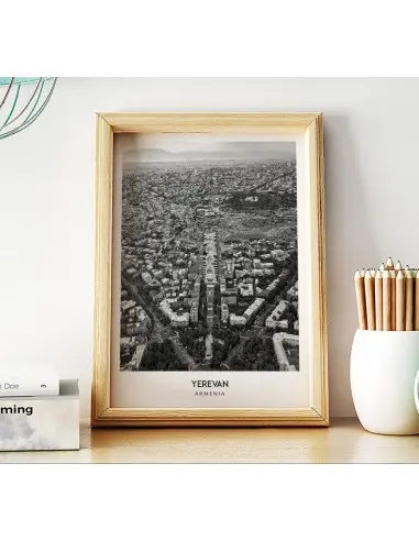 Poster with the city of Yerevan in Armenia. Artwork on the wall. black and white photo on the wall. Poster with the city of Yerevan in Armenia. Artwork on the wall. black and white photo on the wall.